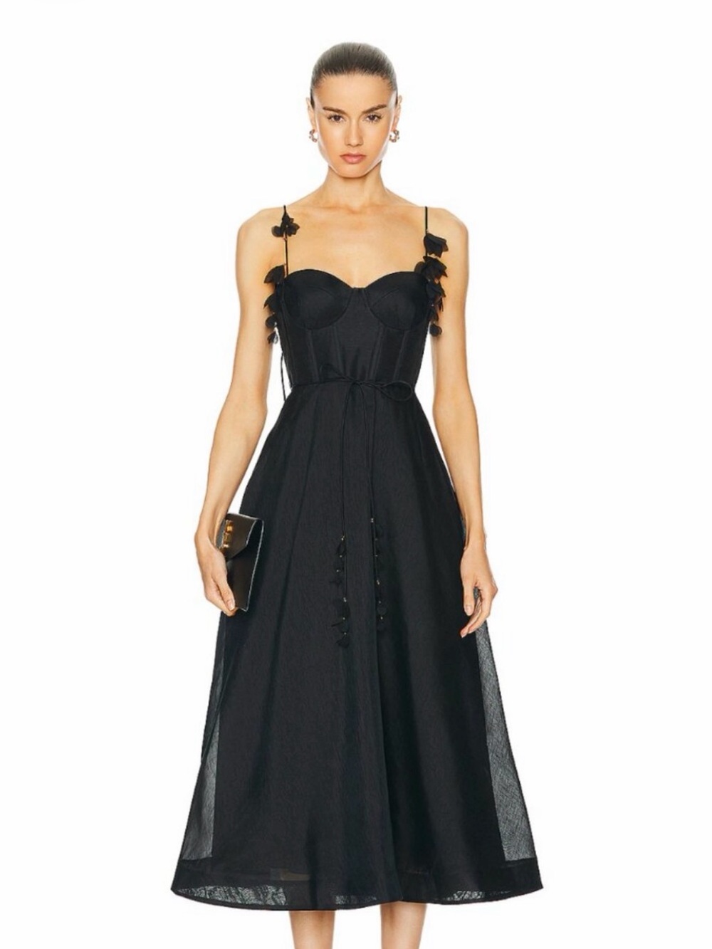 Zimmermann Elegant Black Midi Dress with Spaghetti Straps